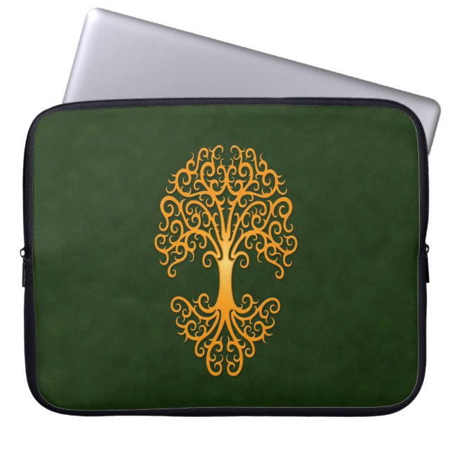 Guld- grönt för stam- livets träd laptop sleeve (Framsidan)