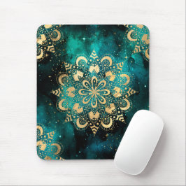 Guld & Grönt Galaxy Dharma Mandala Mönster Musmatta
