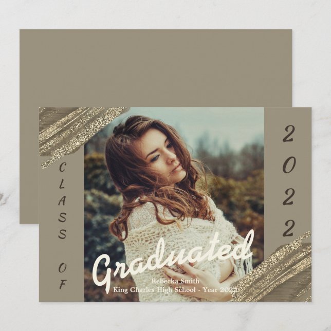 Guld Grönt Graduated Photo Studenten annons Inbjudningar (Fram/baksida)