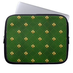 Guld- grönt klövermönster laptop fodral
