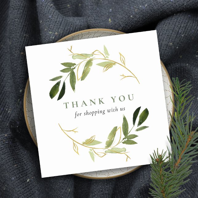 GULD GRÖNT KRAFT FOLIAGE WREATH TACK LOGOTYP FYRKANTIGT VISITKORT (Skapare uppladdad)