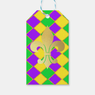 Guld Grönt Lila Mardi Gras Harlequin Mönster Presentetikett