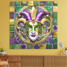 Guld Grönt Lila Mardi Gras Jester Mask