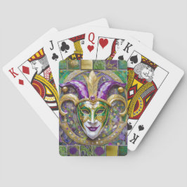 Guld Grönt Lila Mardi Gras Jester Mask Casinokort