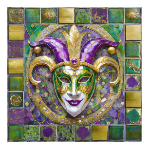 Guld Grönt Lila Mardi Gras Jester Mask Fototryck