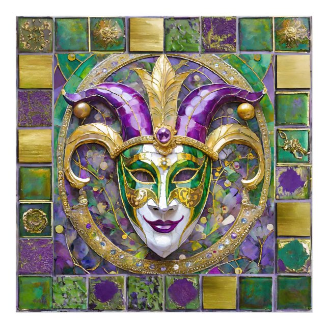 Guld Grönt Lila Mardi Gras Jester Mask Fototryck (Framsidan)