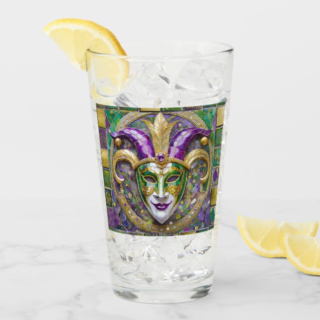 Guld Grönt Lila Mardi Gras Jester Mask Glaskopp (Framsida Ice)