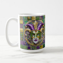 Guld Grönt Lila Mardi Gras Jester Mask Kaffemugg