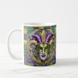 Guld Grönt Lila Mardi Gras Jester Mask Kaffemugg