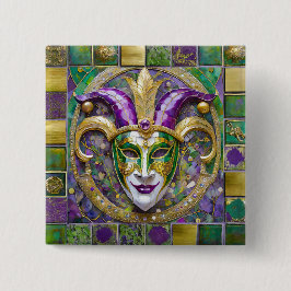 Guld Grönt Lila Mardi Gras Jester Mask Knapp