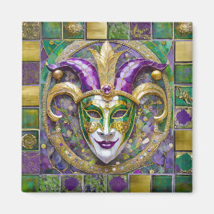 Guld Grönt Lila Mardi Gras Jester Mask Magnet
