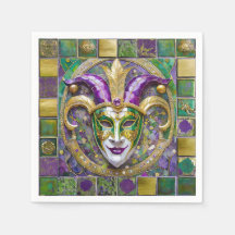 Guld Grönt Lila Mardi Gras Jester Mask