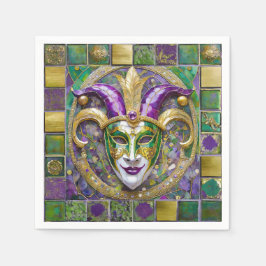 Guld Grönt Lila Mardi Gras Jester Mask Pappersservett
