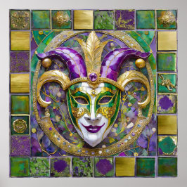 Guld Grönt Lila Mardi Gras Jester Mask Poster