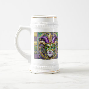 Guld Grönt Lila Mardi Gras Jester Mask Sejdel