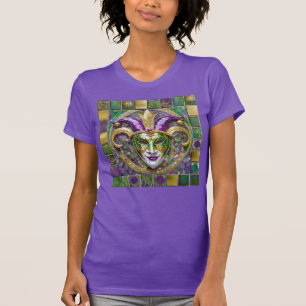 Guld Grönt Lila Mardi Gras Jester Mask T Shirt