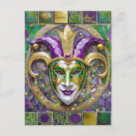 Guld Grönt Lila Mardi Gras Jester Mask Vykort