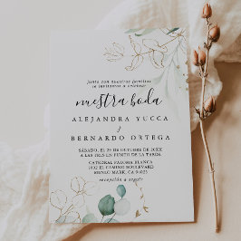 Guld Grönt Löv Bröllop Nuestra Boda Inbjudningar