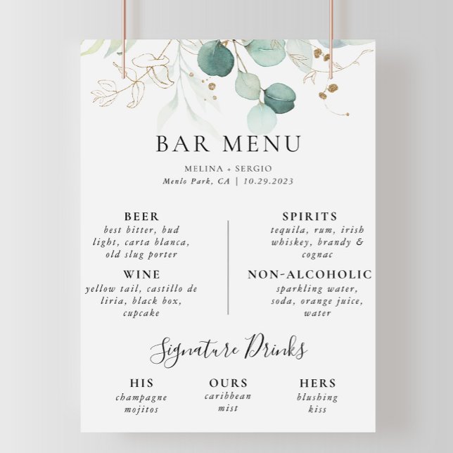 Guld Grönt Löv Bröllop Pub Menu Poster (Skapare uppladdad)