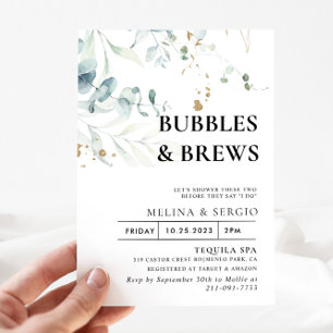 Guld Grönt Löv Bubbles & Brews Möhippa Inbjudningar