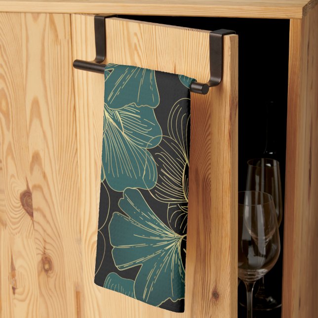 Guld grönt löv kökshandduk (Thirds Fold)