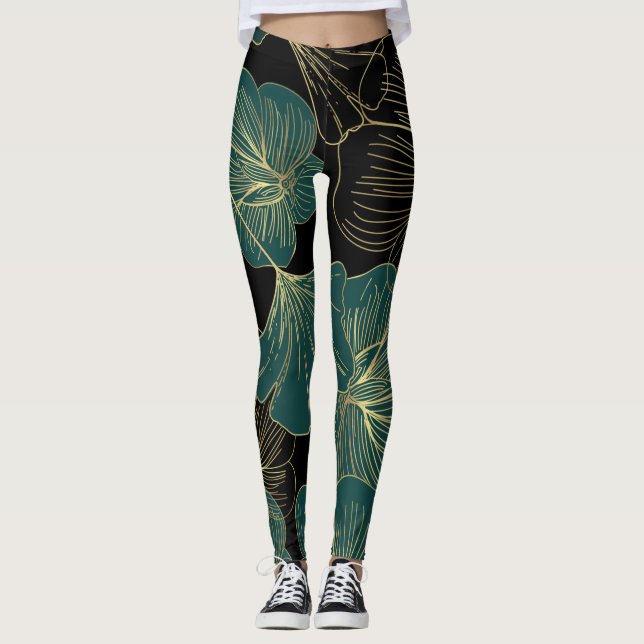 Guld grönt löv leggings (Framsida)