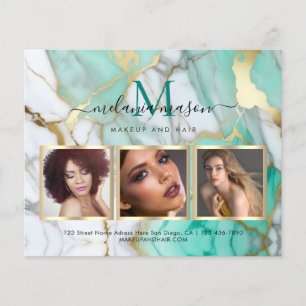 Guld Grönt Marble Makeup Artist Elegant Photo Flygblad