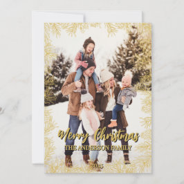 Guld Grönt Modern botaniska familjens fotomul Julkort