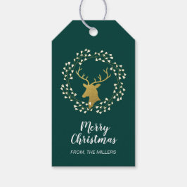 GULD & GRÖNT | Modern Hjort God jul Presentetikett