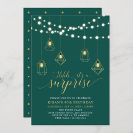 Guld & Grönt Modern överraskning 50:e Födelsedagsf Inbjudningar