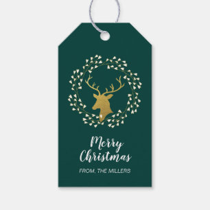 Guld & Grönt   Moderna rådjur God Jul Presentetikett