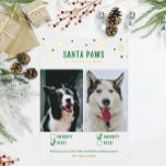 Guld & Grönt Naughty eller Nice 2 Hund Photo<br><div class="desc">Cute och lustiga helgdagskort! "Santa Tass kommer till stan" två hund med ett stygt eller fint kontrollmärke och riktiga folier!</div>