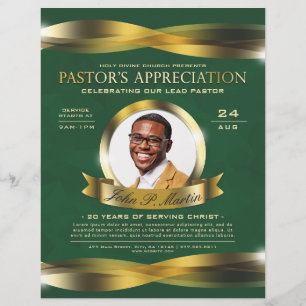 Guld & Grönt Pastor's Appreciation Church Service Reklamblad