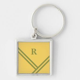 Guld Grönt Rand Trending Färg Monogram Fyrkantig Silverfärgad Nyckelring