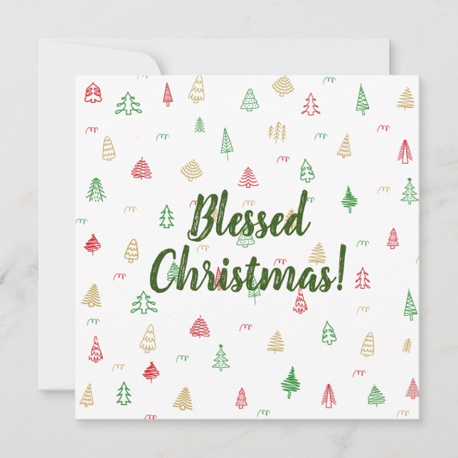 Guld Grönt Red Julgranar Mönster Kort (Framsida)