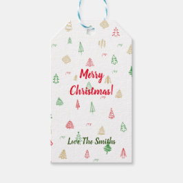 Guld Grönt Red Julgranar Mönster Presentetikett