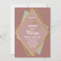 Guld Grönt Rosa och Mauve Geometric Birthday