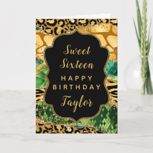 Guld Grönt Safari Agate Sweet 16 Grattis på födels Kort