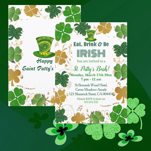 Guld Grönt Shimmer Irish Shamrocks St Pattys Bash Inbjudningar (Gold Green Shimmer Irish Shamrocks St Patty's Bash Invitation)