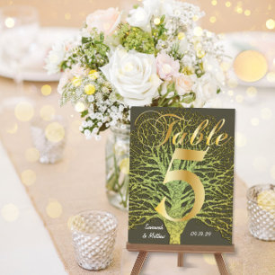 Guld Grönt Swirly Träd Bordsnummer 5