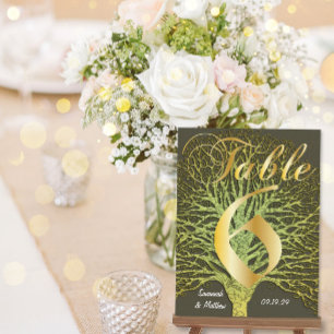 Guld Grönt Swirly Träd Bordsnummer 6