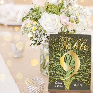 Guld Grönt Swirly Träd Bordsnummer 9