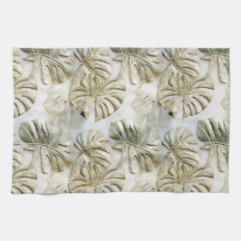 Guld Grönt Tropical Löv Sage Kökshandduk