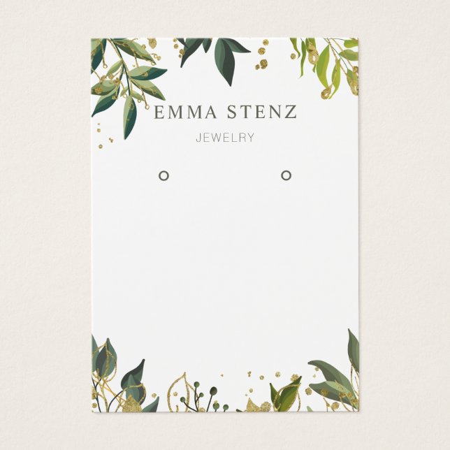 Guld Grönt Tropical Lövs Social Media Earring Visitkort (Framsidan)