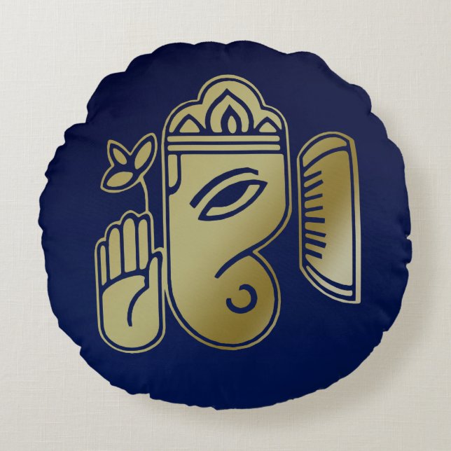 Guld guddess Ganesha - Round Pillow Rund Kudde (Framsidan)