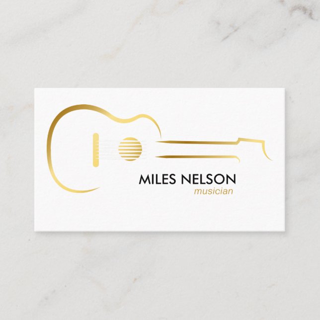 Guld Guitar Modern Logotyp Illustration Music Visitkort (Framsida)