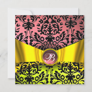 GULD GUL BAND PINK SVART DAMASK MONOGRAM INBJUDNINGAR