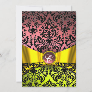GULD GUL BAND ROSA SVART DAMASK MONOGRAM INBJUDNINGAR