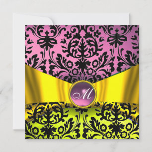 GULD GUL BANDROSETT ROSA SVART DAMAST MONOGRAM INBJUDNINGAR