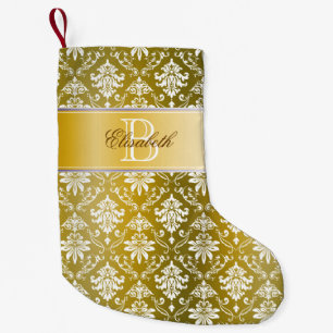 Guld-/gul damast för Monogram Liten Julstrumpa